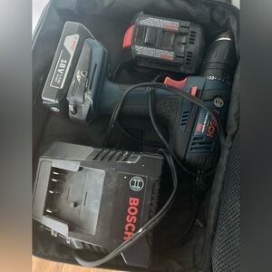 Bosch Brushless Drill, 2 Batteries, Charger, Carrying Case Set (Needs Cleaning)